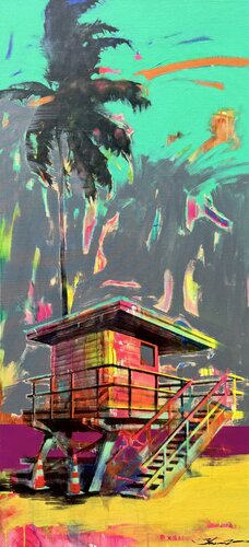 Bright sunset at the beach in Miami par Yaroslav Yasenev, Peinture en vente sur Singulart