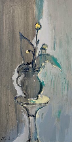Minimalistic flowers - "Morning still life" - Impressionism - 2020 di Yaroslav Yasenev, Pittura in vendita su Singulart