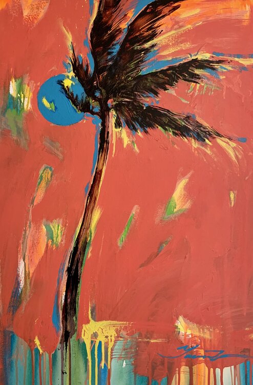 Bright artwork - "Pink palm" - Pop Art - Palm - Street Art - Large vertical painting - Nature - Miami - Sunset Yaroslav Yasenev