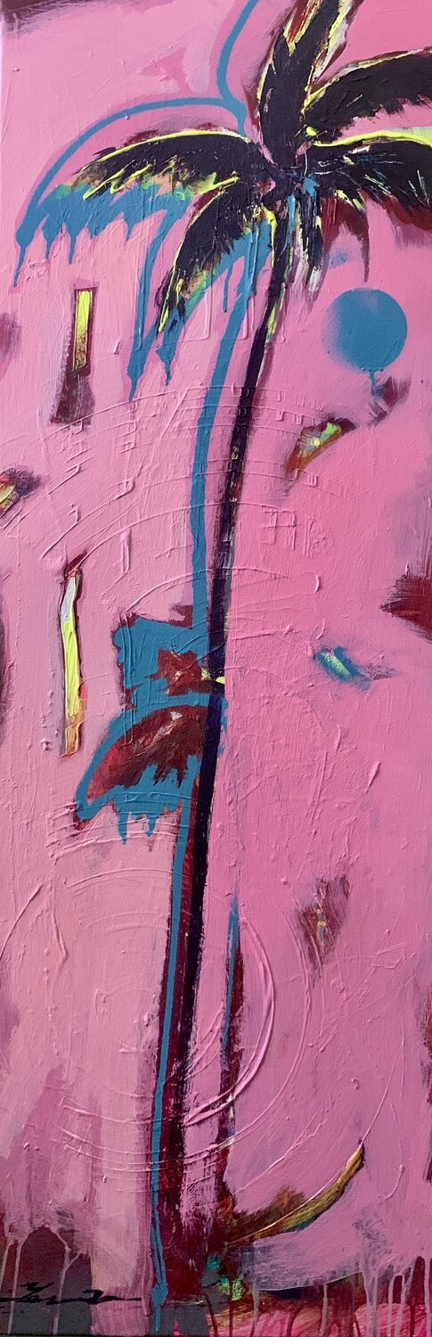 Bright painting - "Pink palms" - Pop Art - Palms - Street art - Vertical painting Yaroslav Yasenev