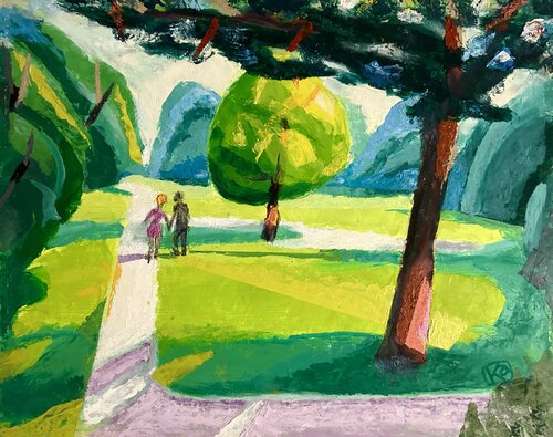 Spaziergang im Park. Im Herzen der Natur. von Thomas Peter Kausel, Malerei kaufen auf Singulart