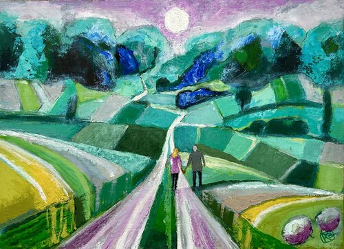 Spaziergang durch die Felder und Wiesen di Thomas Peter Kausel, Pittura in vendita su Singulart