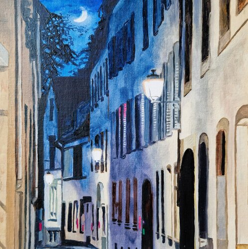 Mond über Strasbourg 2 by Ulla Kutter, 油畫 for Sale on Singulart