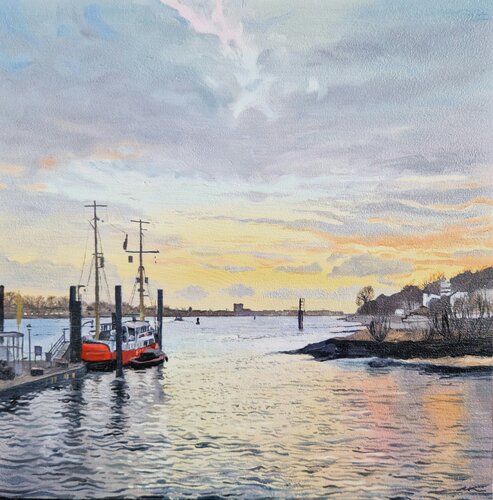 Die Elbe am Abend by Ulla Kutter, 회화 for Sale on Singulart