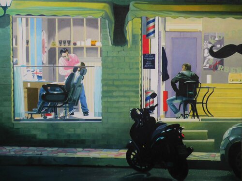 Barbershop by Ulla Kutter, 油畫 for Sale on Singulart