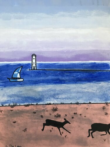 Lighthouse #9 and fawns on the run par Gianluca De Leo, Peinture en vente sur Singulart