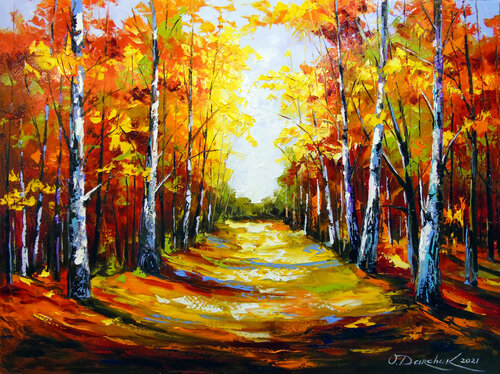 Birch road to light von Olha Darchuk, Malerei kaufen auf Singulart
