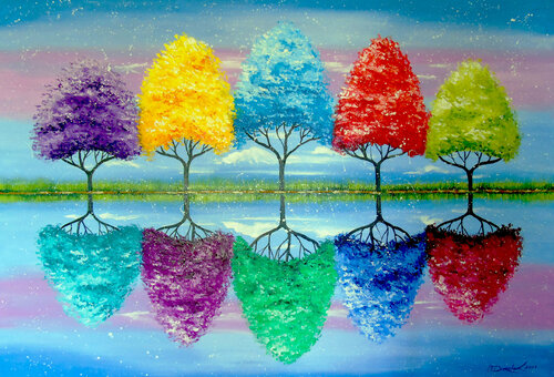 Each tree has its own colorful history di Olha Darchuk, Pittura in vendita su Singulart