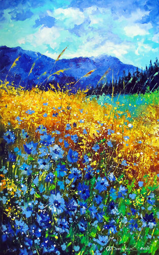 Flowers of the mountain valley di Olha Darchuk, Pittura in vendita su Singulart