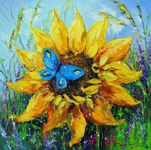 Sunflower and Butterfly von Olha Darchuk, Malerei kaufen auf Singulart