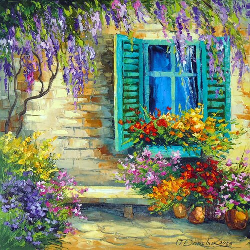 Wisteria at the window di Olha Darchuk, Pittura in vendita su Singulart