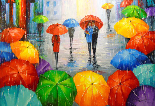 A bright melody of rain in the city de Olha Darchuk, Pintura a la venta en Singulart