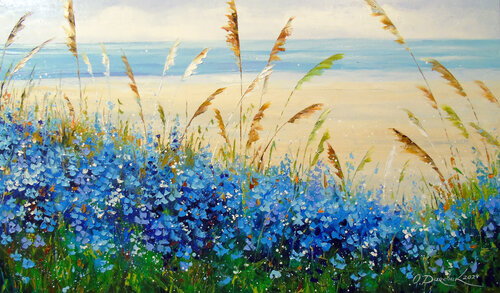 Nature's Harmony: Sea & Bloom di Olha Darchuk, Pittura in vendita su Singulart