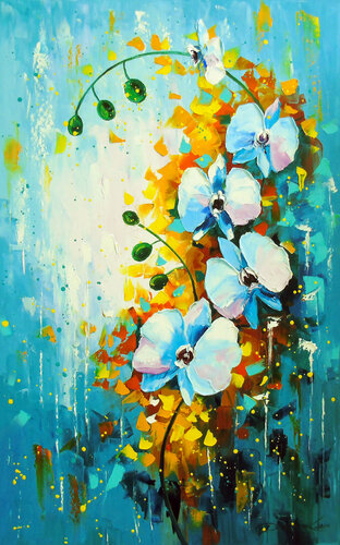 Orchid white and blue van Olha Darchuk, Schilderij te koop op Singulart