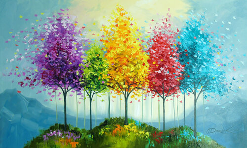 Trees of life on a fairy island van Olha Darchuk, Schilderij te koop op Singulart