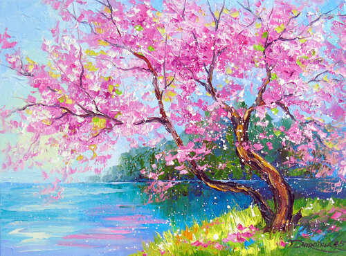 Cherry blossom by the river by Olha Darchuk, Painting for Sale on Singulart