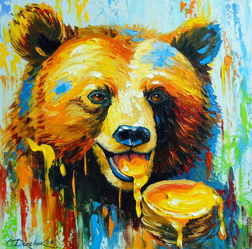 Bear Enjoying Honey von Olha Darchuk, Malerei kaufen auf Singulart
