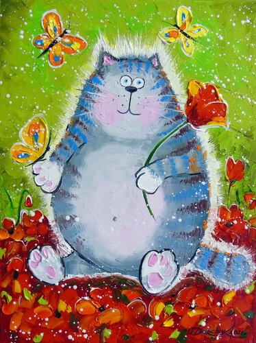 Cat in a flower paradise by Olha Darchuk, 회화 for Sale on Singulart