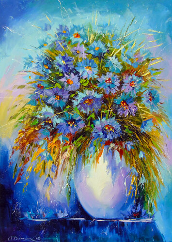Bouquet of cornflowers di Olha Darchuk, Pittura in vendita su Singulart