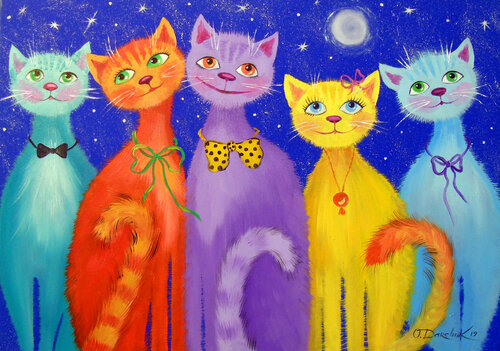 Smiling cats di Olha Darchuk, Pittura in vendita su Singulart