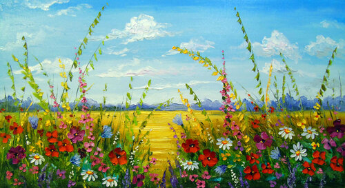 Flowers in the field di Olha Darchuk, Pittura in vendita su Singulart