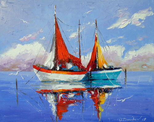 Sailboats anchored Olha Darchuk