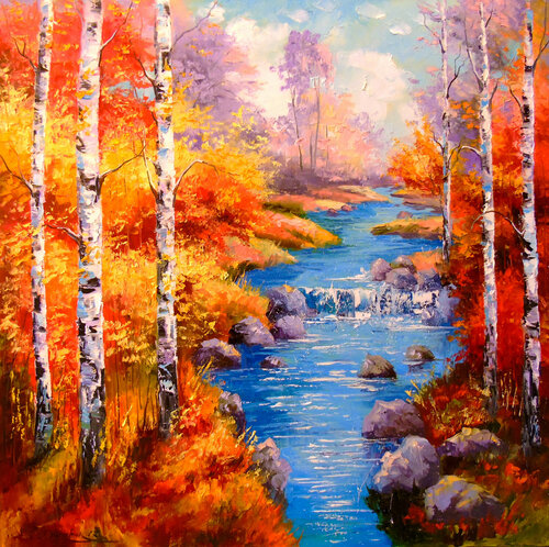 Birch at a stream de Olha Darchuk, Pintura a la venta en Singulart