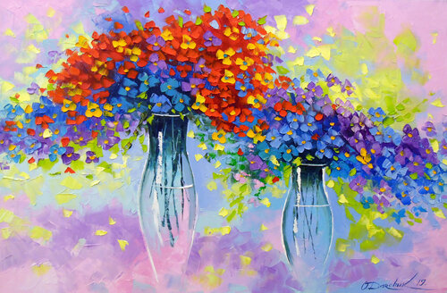 Music of multi-colored flowers di Olha Darchuk, Pittura in vendita su Singulart