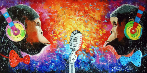 Song of music lovers monkeys von Olha Darchuk, Malerei kaufen auf Singulart