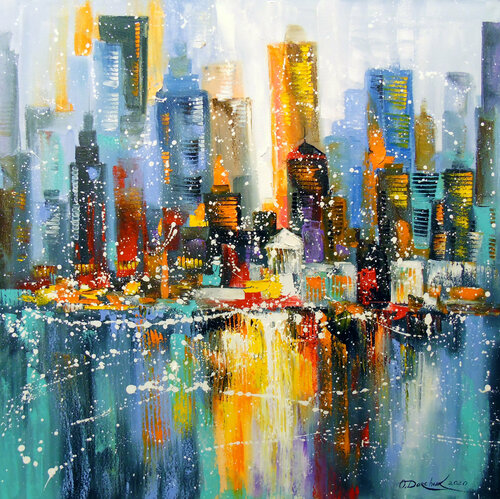 The first snow in the metropolis di Olha Darchuk, Pittura in vendita su Singulart