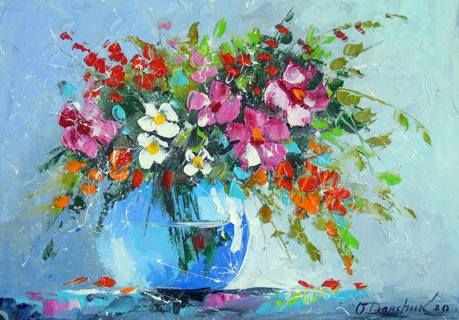 Bouquet of summer flowers in a vase Olha Darchuk Peinture originale à vendre