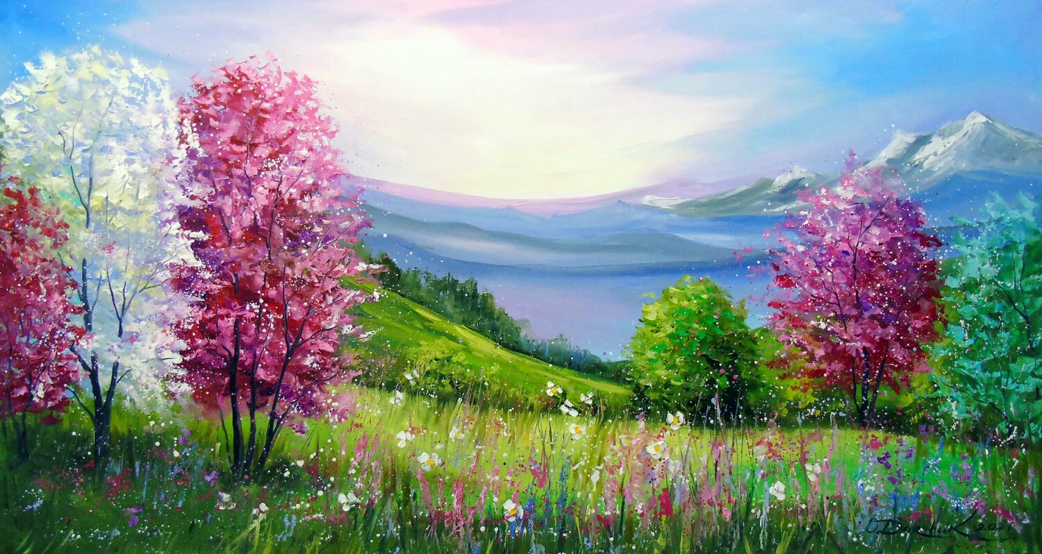 Spring in the mountains by Olha Darchuk (2021) : Painting Oil on