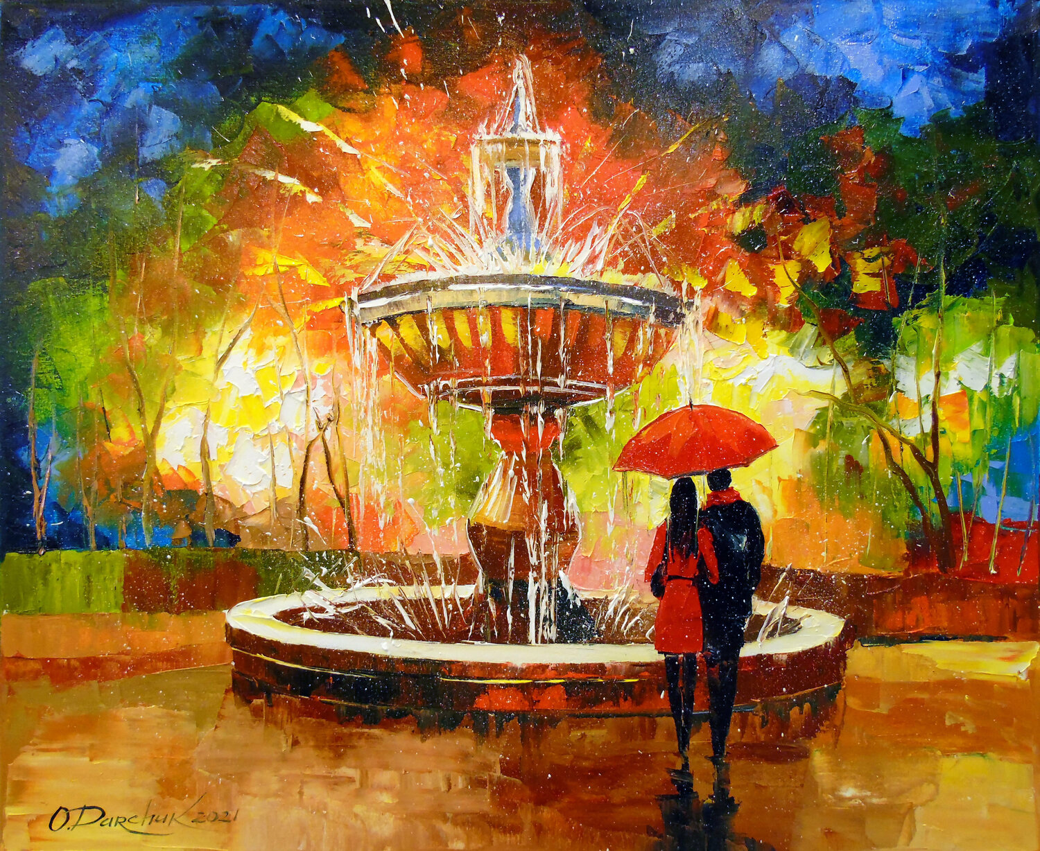 Romantic meeting at the fountain Olha Darchuk Originalgemälde zu verkaufen