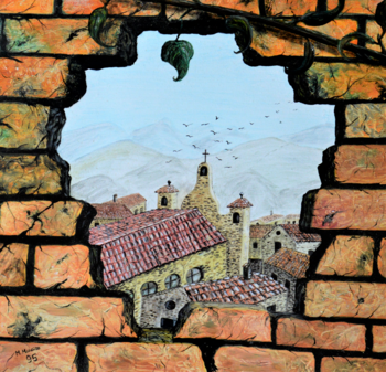 Panorama dal buco nel muro (1995) - olio su tela - cm 70 x 50 Massimo Mancuso