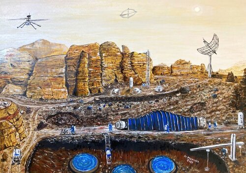 Panorama dalla base marziana (2025) - olio su tela - cm 70 x 50 von Massimo Mancuso, Malerei kaufen auf Singulart