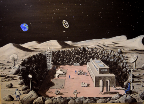 Panorama dalla base lunare (2017) - olio su tela - cm 70 x 50 van Massimo Mancuso, Schilderij te koop op Singulart