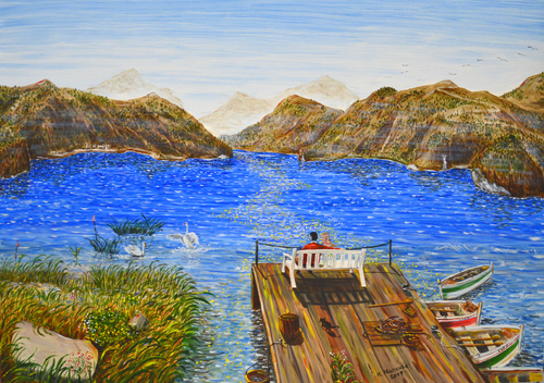 La panchina sul lago (2017) - olio su tela - cm 70 x 50 by Massimo Mancuso, Painting for Sale on Singulart