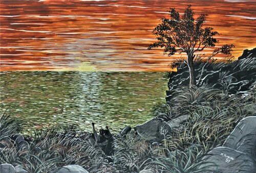 Innamorati nel tramonto (1993) - tempera su cartoncino - cm 70 x 50 Massimo Mancuso