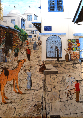 Passeggiata a Sidi Bou Said (2005) - olio su tela - cm 50 x 70 van Massimo Mancuso, Schilderij te koop op Singulart