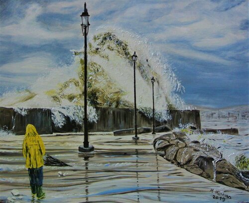 Tempesta sul porto di Catanzaro (2019) cm 50 x 40 - olio su tela Massimo Mancuso