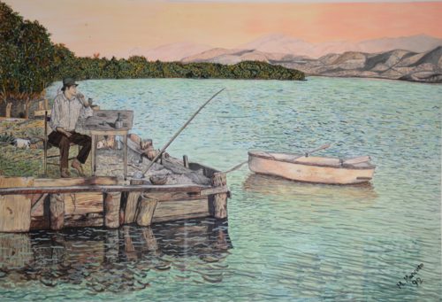 Il pescatore (1992) - tempera su cartoncino - cm 70 x 50 Massimo Mancuso