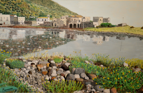 Paesaggio di Salina (1991) - tempera su cartoncino - cm 55 x 40 van Massimo Mancuso, Schilderij te koop op Singulart