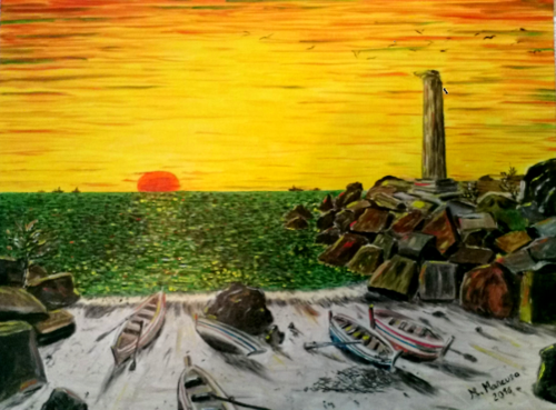 Alba a Capo Colonna, Crotone (2016) - olio su tela - cm 40 x 30 van Massimo Mancuso, Schilderij te koop op Singulart