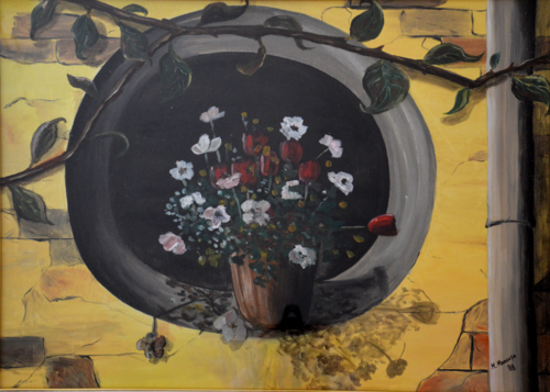 Vaso di fiori sull'oblò (1998) - olio su tela - cm 70 x 50 by Massimo Mancuso, Painting for Sale on Singulart