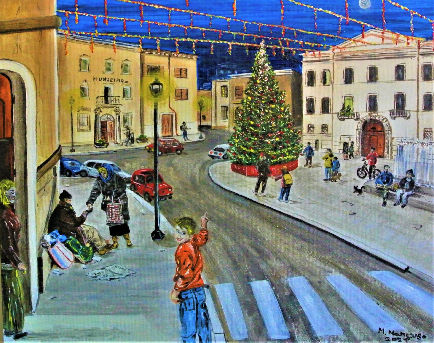 Natale Insieme (2021) - olio su tela - cm 50 x 40 Massimo Mancuso Originalgemälde zu verkaufen