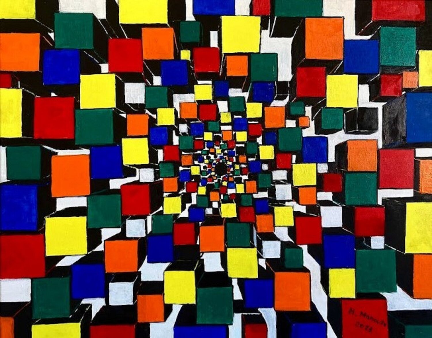 Il buco nero Cube (2023) olio su tela - cm 50 x 40 Massimo Mancuso Originalgemälde zu verkaufen