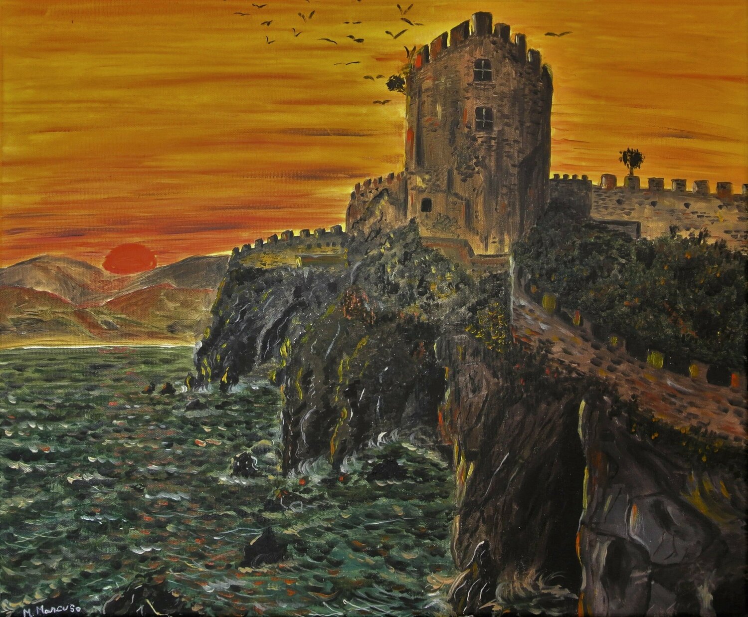 Il castello ventoso (1998) - olio su tela - cm 60 x 50 Massimo Mancuso Originalgemälde zu verkaufen