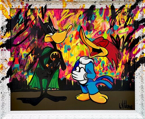 Daffy Duck se prend pour Batman van Eddy Vitalone, Schilderij te koop op Singulart