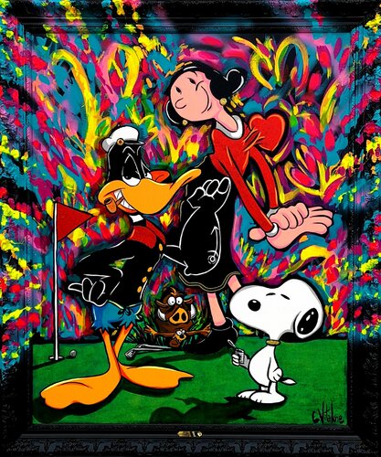 Daffy Duck se prend pour popeye van Eddy Vitalone, Schilderij te koop op Singulart