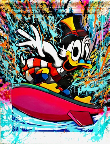 Picsou adore le surf van Eddy Vitalone, Schilderij te koop op Singulart